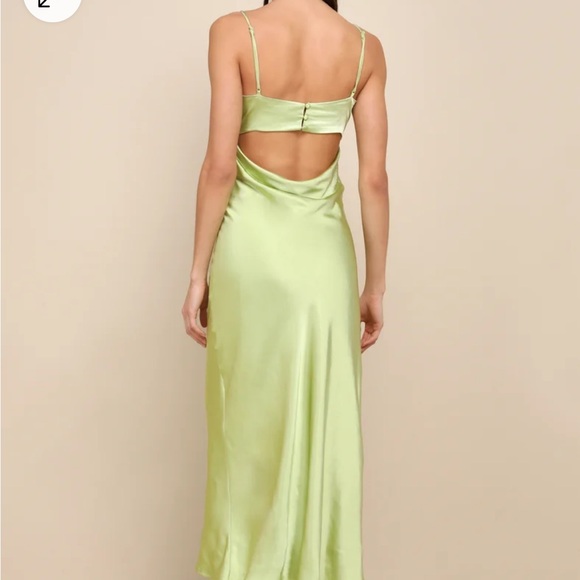 Lulus Flawless Finesse Light Green Satin Cowl Neck Backless Midi Dress - Picture 3 of 11